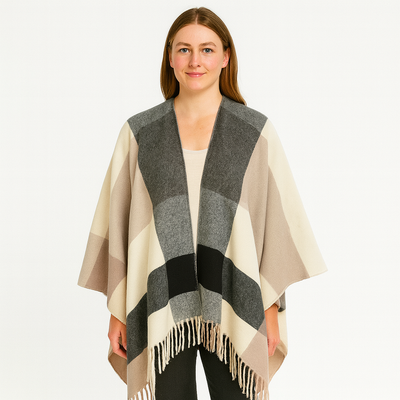 Poncho - Women's Oversized Plaid Shawl Wrap Poncho Cape-Grace Aura