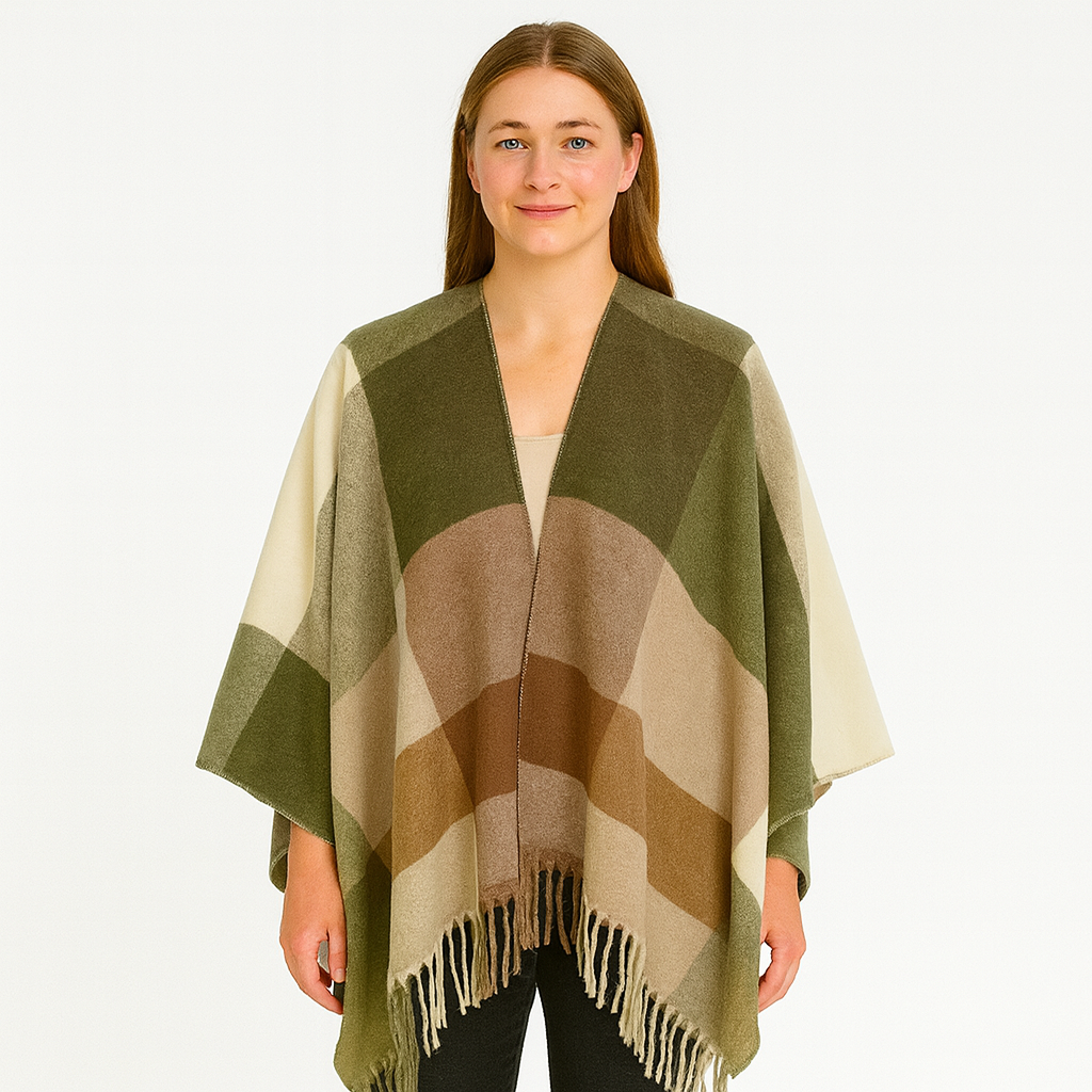 Poncho - Women's Oversized Plaid Shawl Wrap Poncho Cape-Grace Aura