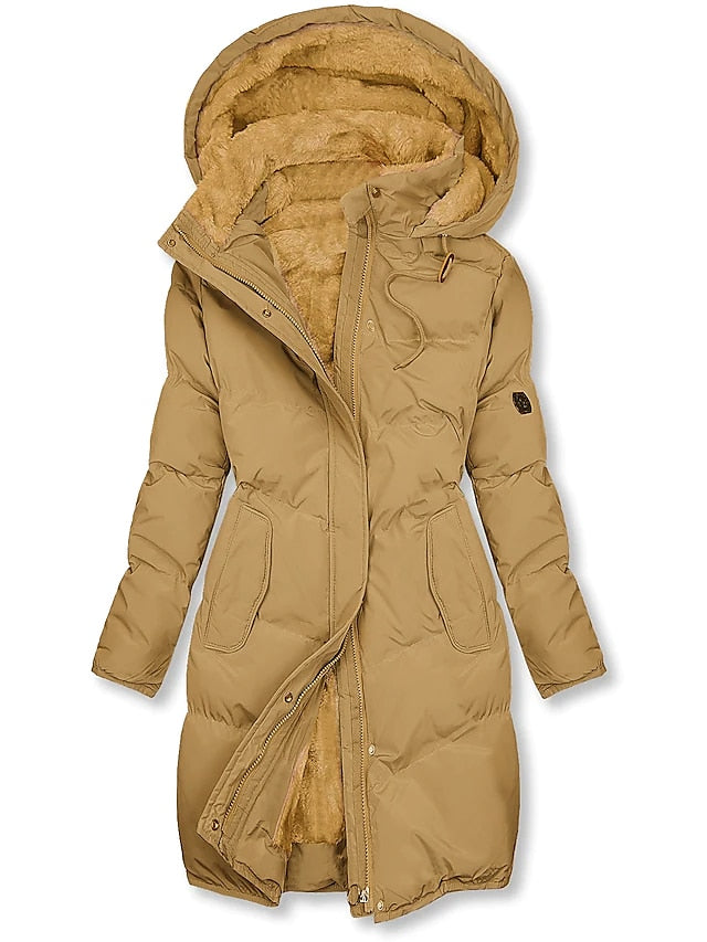 Puffer Jacket - Women's Warm Hooded Long Padded Winter Coat-Grace Aura
