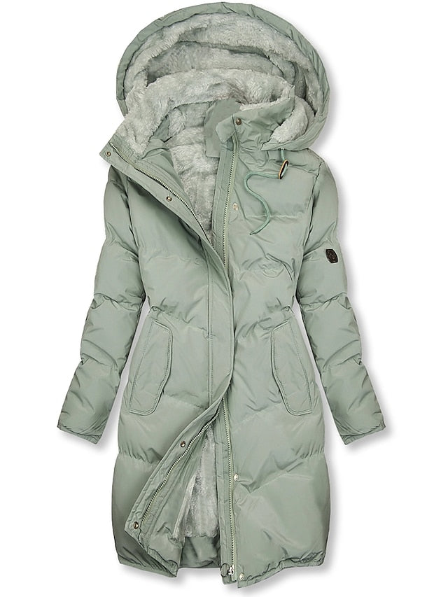 Puffer Jacket - Women's Warm Hooded Long Padded Winter Coat-Grace Aura