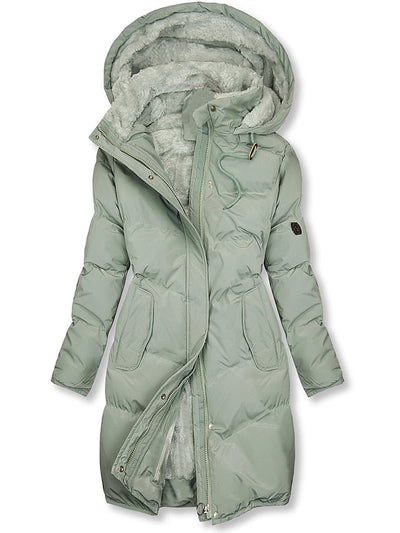 Puffer Jacket - Women's Warm Hooded Long Padded Winter Coat-Grace Aura