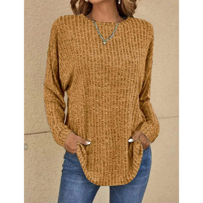 Pullover Sweater - Women's Loose Fit Crew Neck Knit Long Sleeve Top-Grace Aura