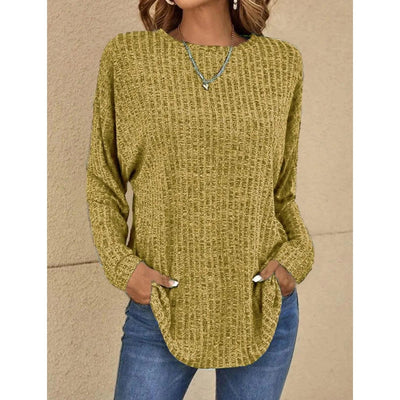 Pullover Sweater - Women's Loose Fit Crew Neck Knit Long Sleeve Top-Grace Aura