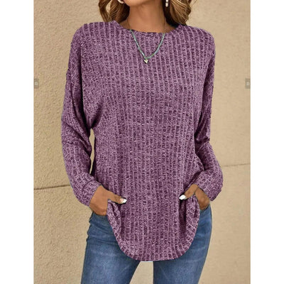 Pullover Sweater - Women's Loose Fit Crew Neck Knit Long Sleeve Top-Grace Aura