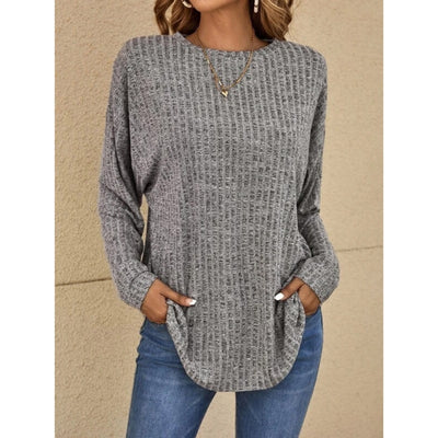 Pullover Sweater - Women's Loose Fit Crew Neck Knit Long Sleeve Top-Grace Aura
