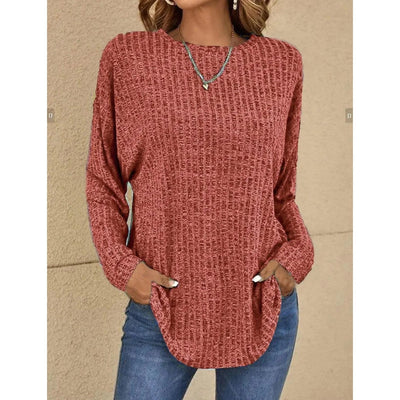 Pullover Sweater - Women's Loose Fit Crew Neck Knit Long Sleeve Top-Grace Aura