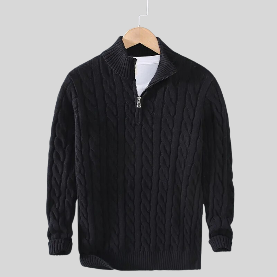 Quarter-Zip Jumper - Cable Knit - Knitted - Polo Jumper - Men's Half-Zip Sweater-Grace Aura