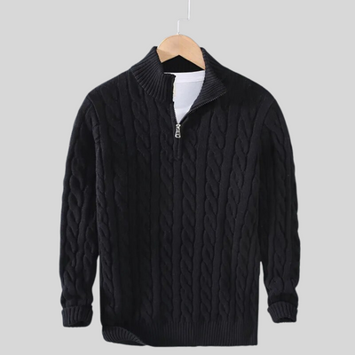 Quarter-Zip Jumper - Cable Knit - Knitted - Polo Jumper - Men's Half-Zip Sweater-Grace Aura