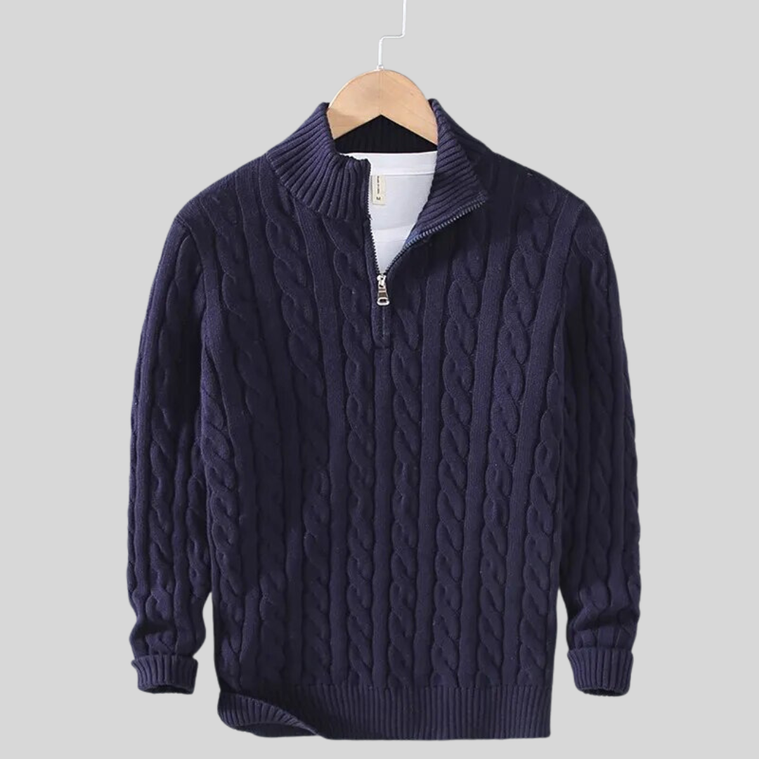 Quarter-Zip Jumper - Cable Knit - Knitted - Polo Jumper - Men's Half-Zip Sweater-Grace Aura
