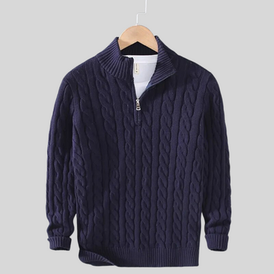 Quarter-Zip Jumper - Cable Knit - Knitted - Polo Jumper - Men's Half-Zip Sweater-Grace Aura