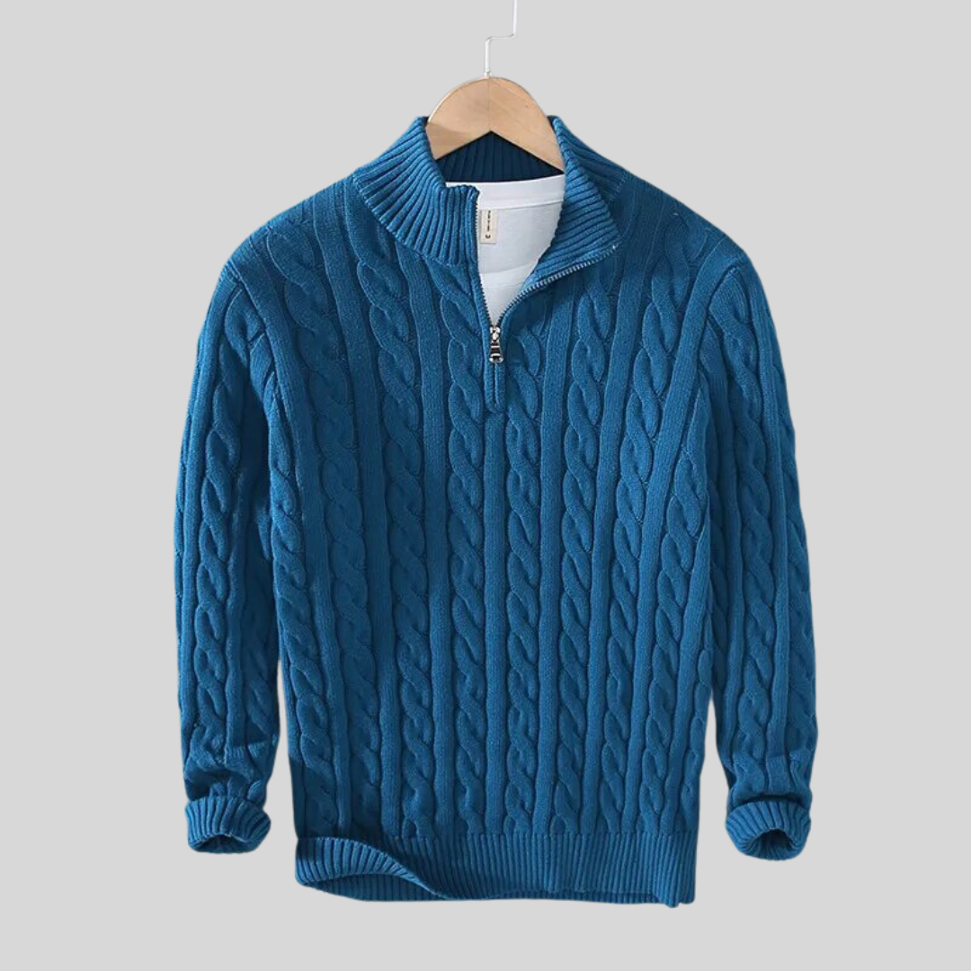 Quarter-Zip Jumper - Cable Knit - Knitted - Polo Jumper - Men's Half-Zip Sweater-Grace Aura
