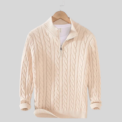 Quarter-Zip Jumper - Cable Knit - Knitted - Polo Jumper - Men's Half-Zip Sweater-Grace Aura