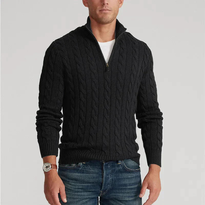 Quarter-Zip Jumper | Knitted | Cable Knit | Half Zip Pullover | Men's Sweater-Grace Aura