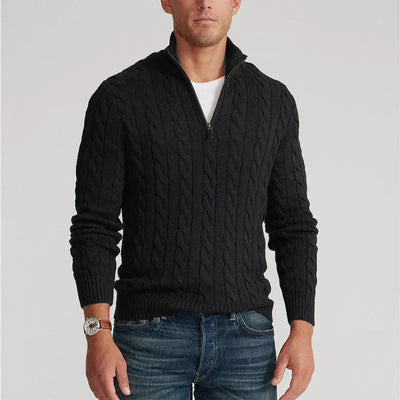 Quarter-Zip Jumper | Knitted | Cable Knit | Half Zip Pullover | Men's Sweater-Grace Aura