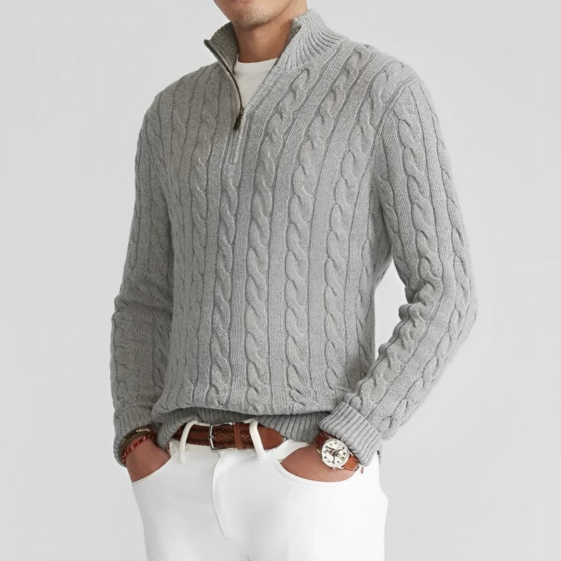 Quarter-Zip Jumper | Knitted | Cable Knit | Half Zip Pullover | Men's Sweater-Grace Aura