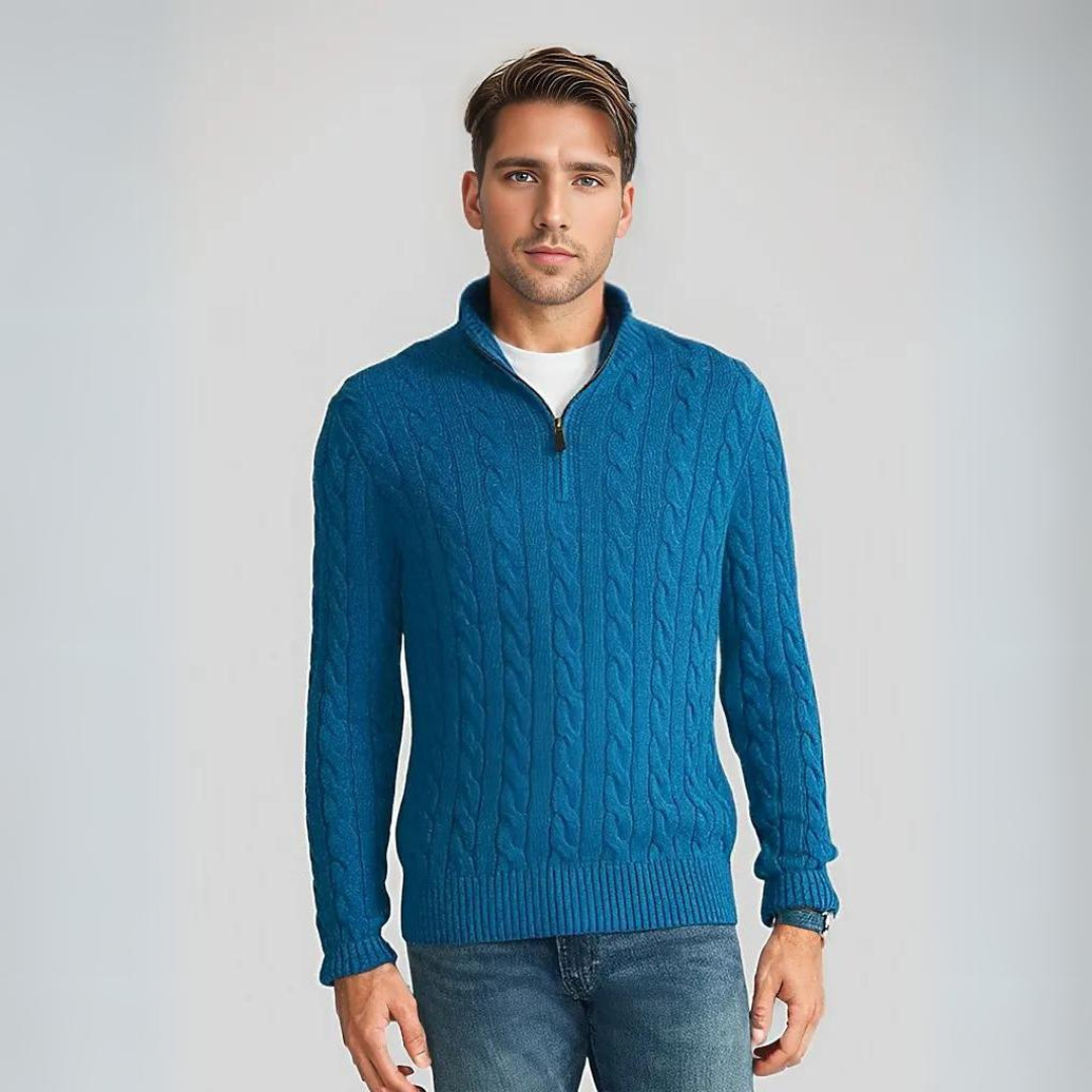 Quarter-Zip Jumper | Knitted | Cable Knit | Half Zip Pullover | Men's Sweater-Grace Aura