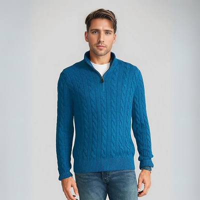 Quarter-Zip Jumper | Knitted | Cable Knit | Half Zip Pullover | Men's Sweater-Grace Aura