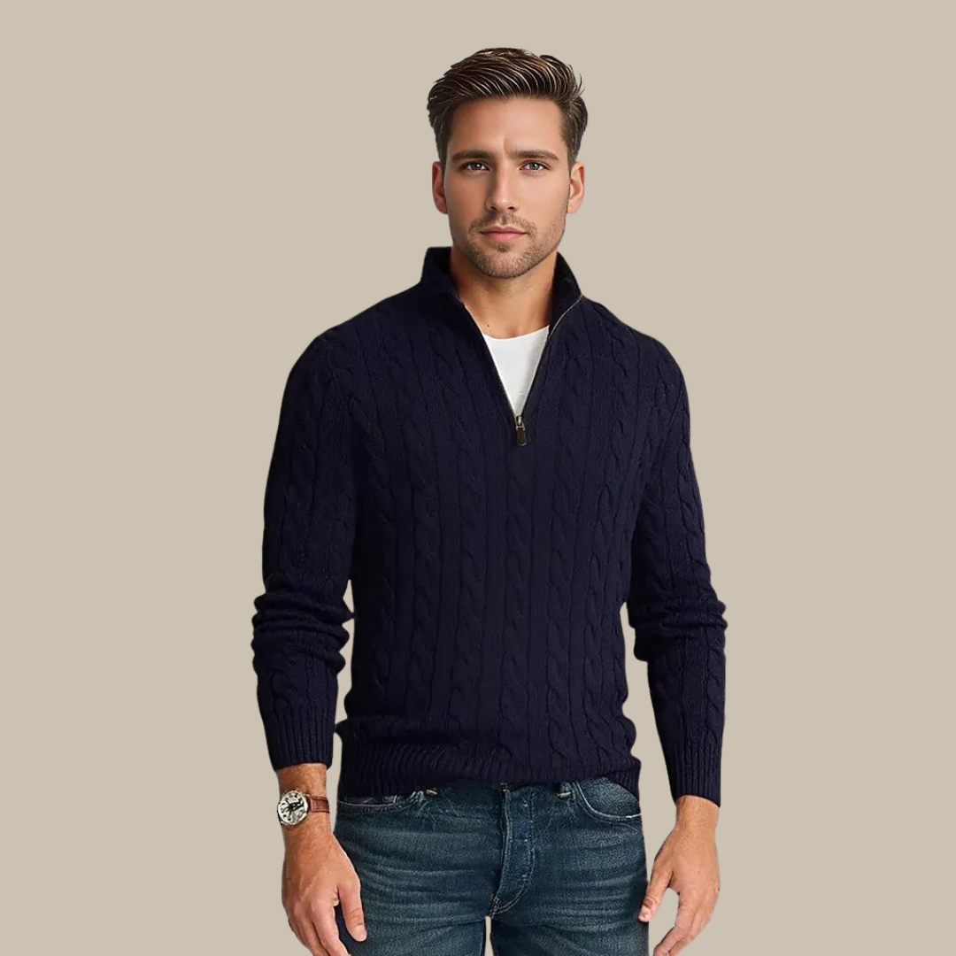 Quarter-Zip Jumper | Knitted | Cable Knit | Half Zip Pullover | Men's Sweater-Grace Aura