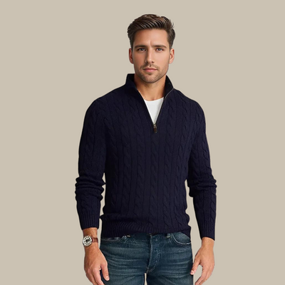 Quarter-Zip Jumper | Knitted | Cable Knit | Half Zip Pullover | Men's Sweater-Grace Aura