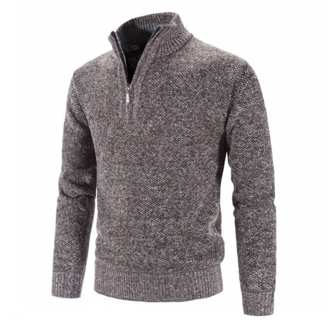 Quarter Zip Jumper - Knitted - High Neck - Half Zip Sweater - Men's Knit Sweater-Grace Aura
