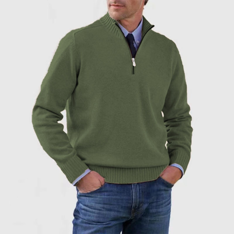 Quarter-Zip Jumper - Knitted - Pullover - Polo Jumper - Men's Half-Zip Sweater -Grace Aura