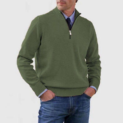 Quarter-Zip Jumper - Knitted - Pullover - Polo Jumper - Men's Half-Zip Sweater -Grace Aura
