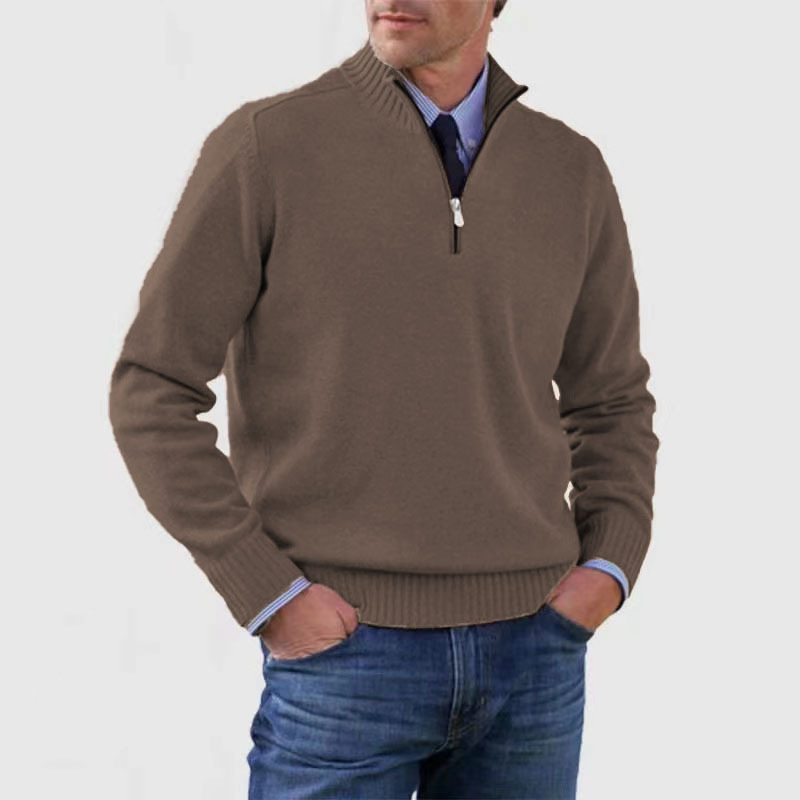 Quarter-Zip Jumper - Knitted - Pullover - Polo Jumper - Men's Half-Zip Sweater -Grace Aura