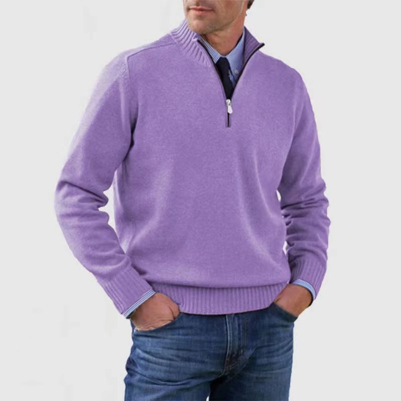 Quarter-Zip Jumper - Knitted - Pullover - Polo Jumper - Men's Half-Zip Sweater -Grace Aura