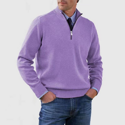 Quarter-Zip Jumper - Knitted - Pullover - Polo Jumper - Men's Half-Zip Sweater -Grace Aura