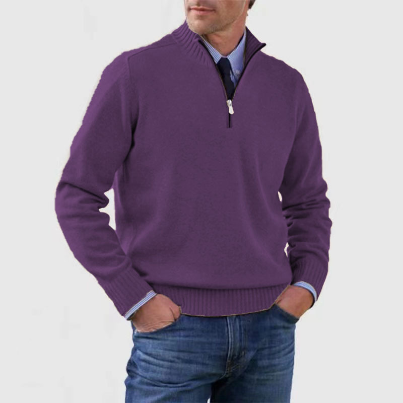 Quarter-Zip Jumper - Knitted - Pullover - Polo Jumper - Men's Half-Zip Sweater -Grace Aura