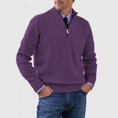 Quarter-Zip Jumper - Knitted - Pullover - Polo Jumper - Men's Half-Zip Sweater -Grace Aura