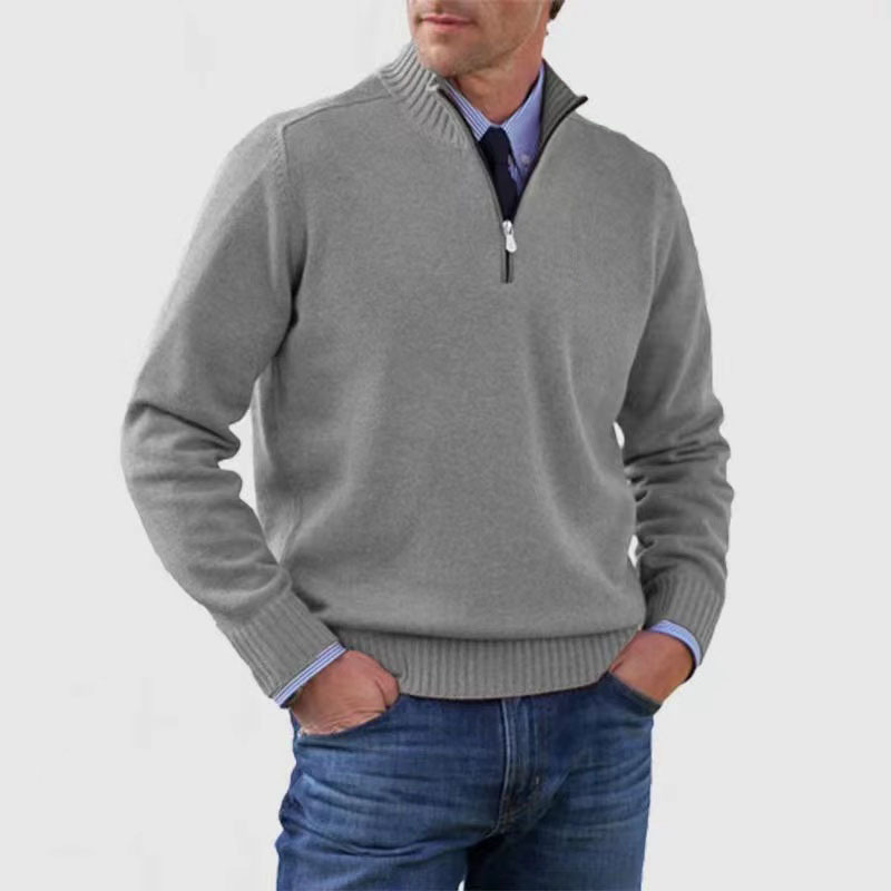 Quarter-Zip Jumper - Knitted - Pullover - Polo Jumper - Men's Half-Zip Sweater -Grace Aura