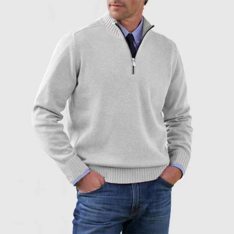 Quarter-Zip Jumper - Knitted - Pullover - Polo Jumper - Men's Half-Zip Sweater -Grace Aura