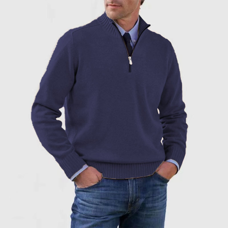 Quarter-Zip Jumper - Knitted - Pullover - Polo Jumper - Men's Half-Zip Sweater -Grace Aura
