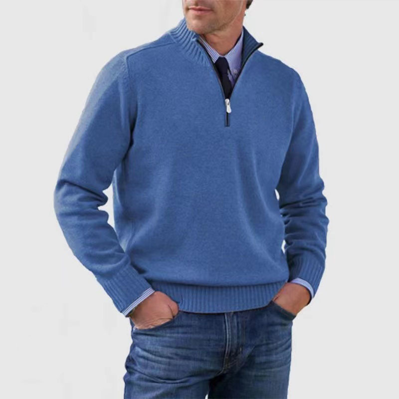 Quarter-Zip Jumper - Knitted - Pullover - Polo Jumper - Men's Half-Zip Sweater -Grace Aura