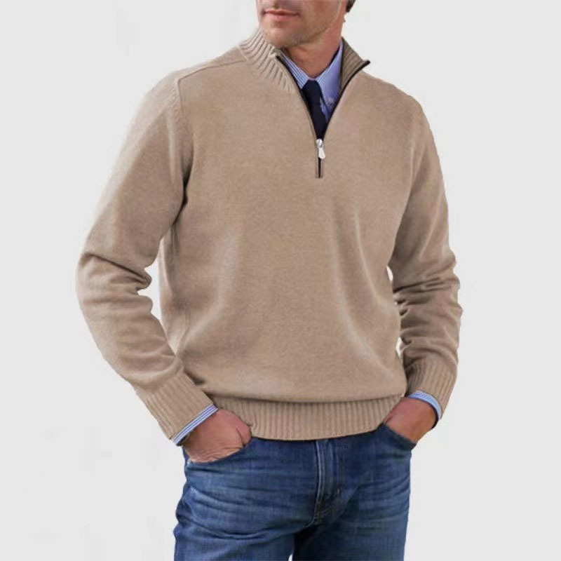 Quarter-Zip Jumper - Knitted - Pullover - Polo Jumper - Men's Half-Zip Sweater -Grace Aura