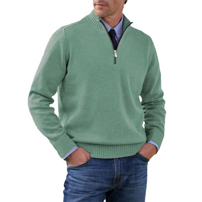 Quarter-Zip Jumper - Knitted - Pullover - Polo Jumper - Men's Half-Zip Sweater -Grace Aura
