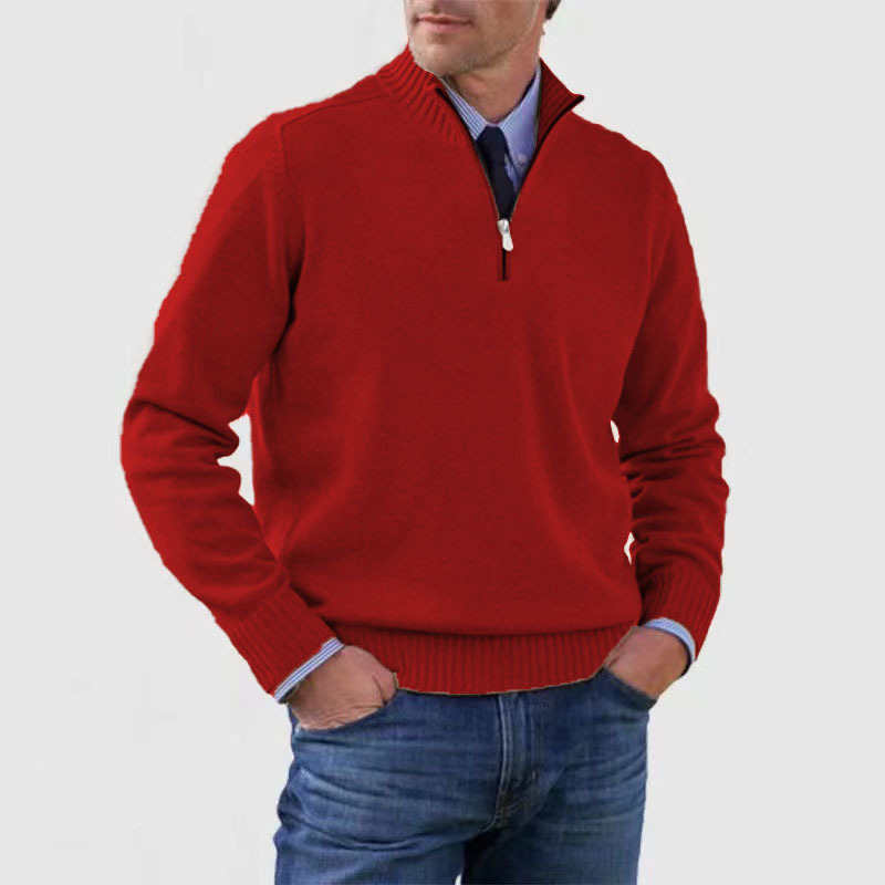 Quarter-Zip Jumper - Knitted - Pullover - Polo Jumper - Men's Half-Zip Sweater -Grace Aura