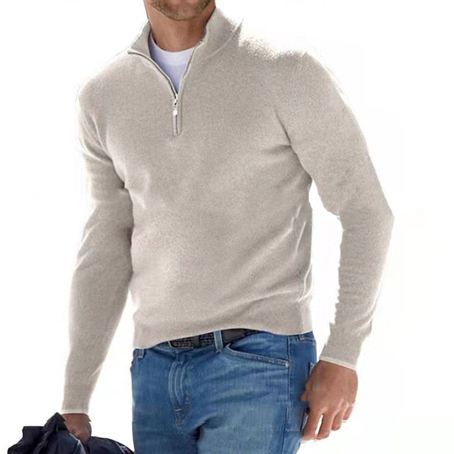 Quarter-Zip Jumper - Men's Knitted Half-Zip Pullover Sweater-Grace Aura