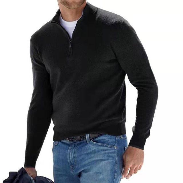 Quarter-Zip Jumper - Men's Knitted Half-Zip Pullover Sweater-Grace Aura
