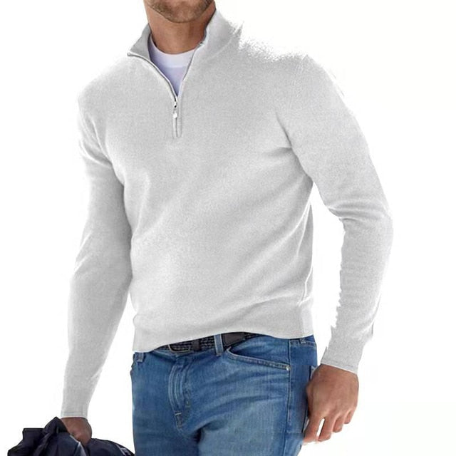 Quarter-Zip Jumper - Men's Knitted Half-Zip Pullover Sweater-Grace Aura