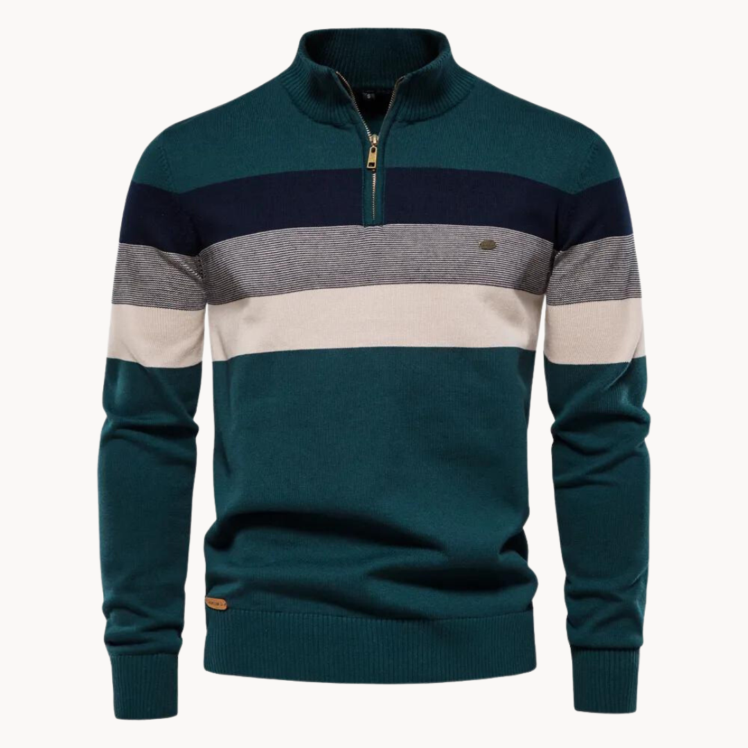 Quarter Zip Jumper - Men's Striped Knitted Quarter-Zip Sweater-Grace Aura