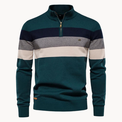 Quarter Zip Jumper - Men's Striped Knitted Quarter-Zip Sweater-Grace Aura