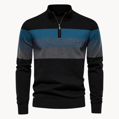 Quarter Zip Jumper - Men's Striped Knitted Quarter-Zip Sweater-Grace Aura