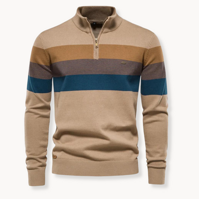 Quarter Zip Jumper - Men's Striped Knitted Quarter-Zip Sweater-Grace Aura