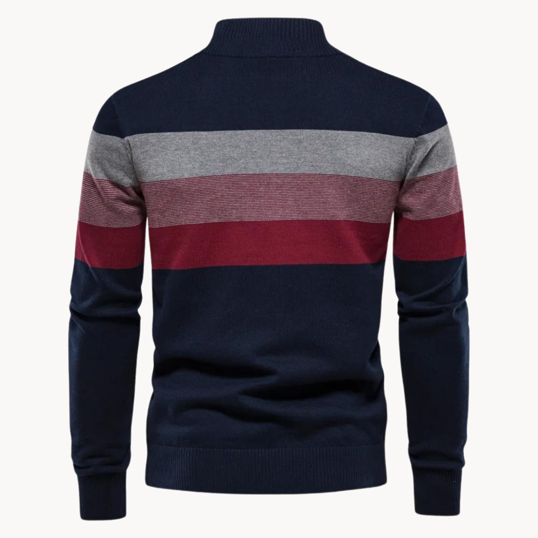 Quarter Zip Jumper - Men's Striped Knitted Quarter-Zip Sweater-Grace Aura