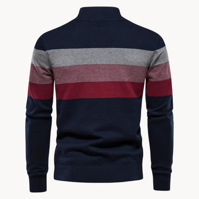 Quarter Zip Jumper - Men's Striped Knitted Quarter-Zip Sweater-Grace Aura