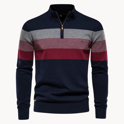 Quarter Zip Jumper - Men's Striped Knitted Quarter-Zip Sweater-Grace Aura