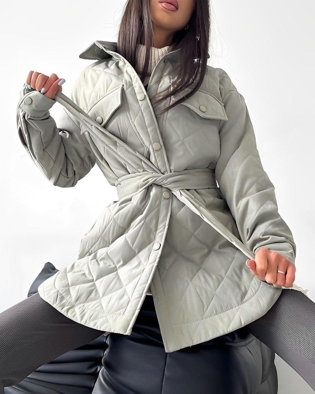 Quilted Jacket | Belt | Lightweight | Padded Jacket | Women's Winter Jacket-Grace Aura