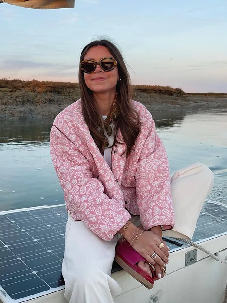 Quilted Jacket | Pink | Oversized | Ladies Padded Jacket | Women's Jacket-Grace Aura